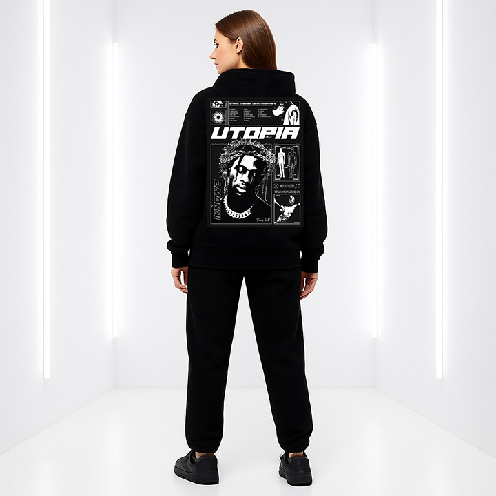 Travis Scott Rapper Black Hoodie Oversized